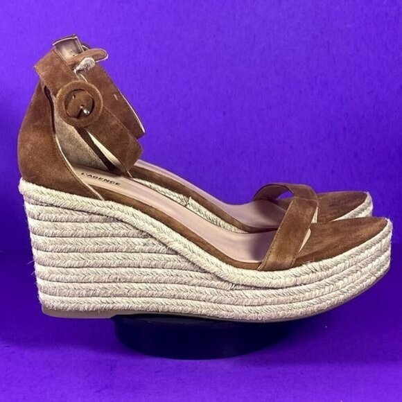L'AGENCE Women's Brown Elysee Women's Brown Platform Suede Wedge Espadrilles 11 - Picture 1 of 10